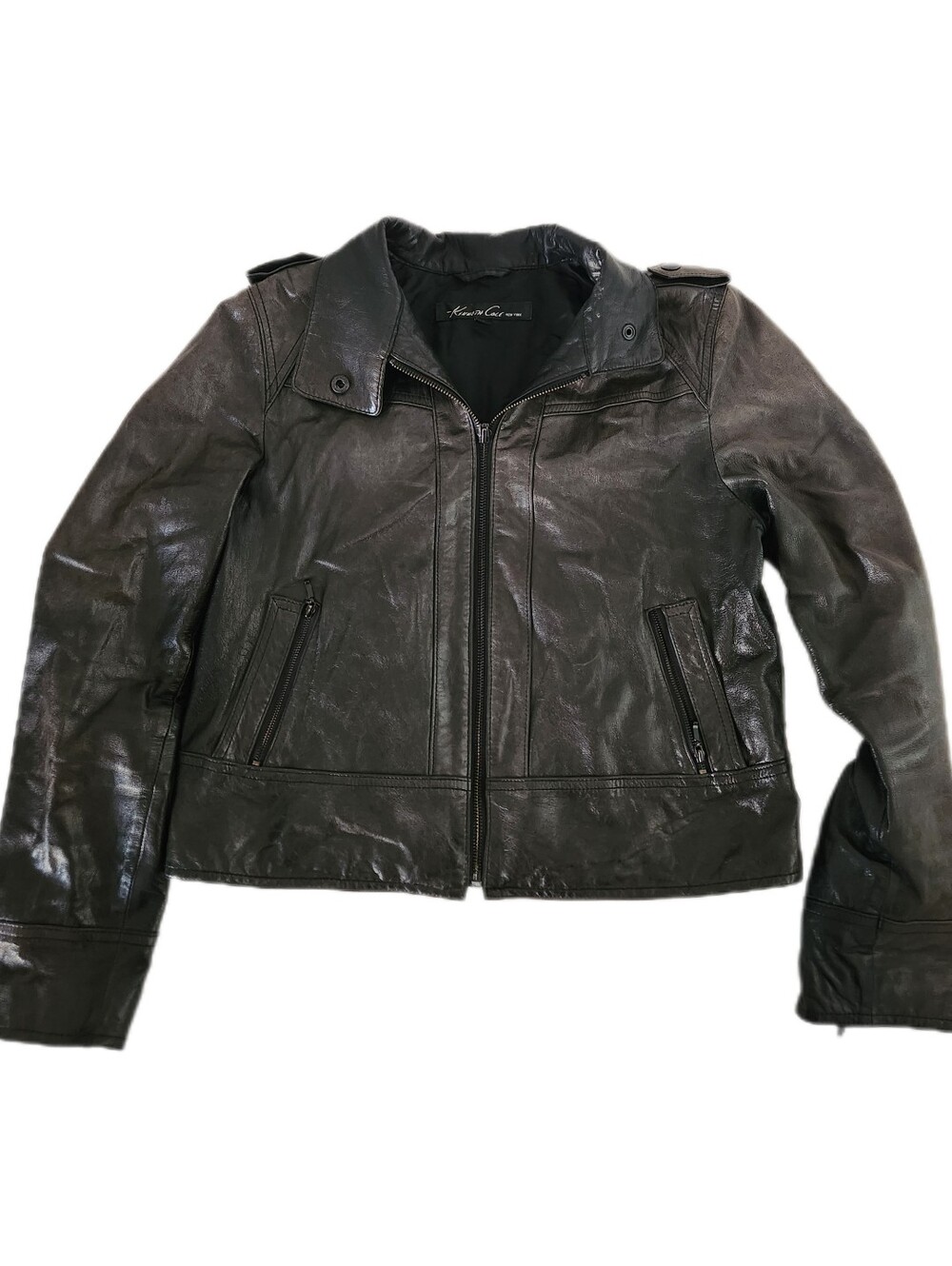 KENNETH COLE NEW YORK LEATHER ZIPPER JACKET MEN'S  LINED BLACK SIZE SMALL